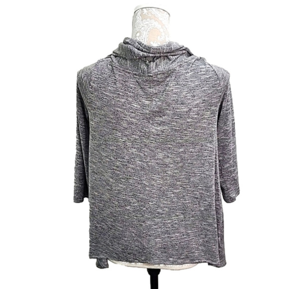 Loft women's 3/4 sleeve gray heather waterfall open cardigan, Small - Picture 2 of 4